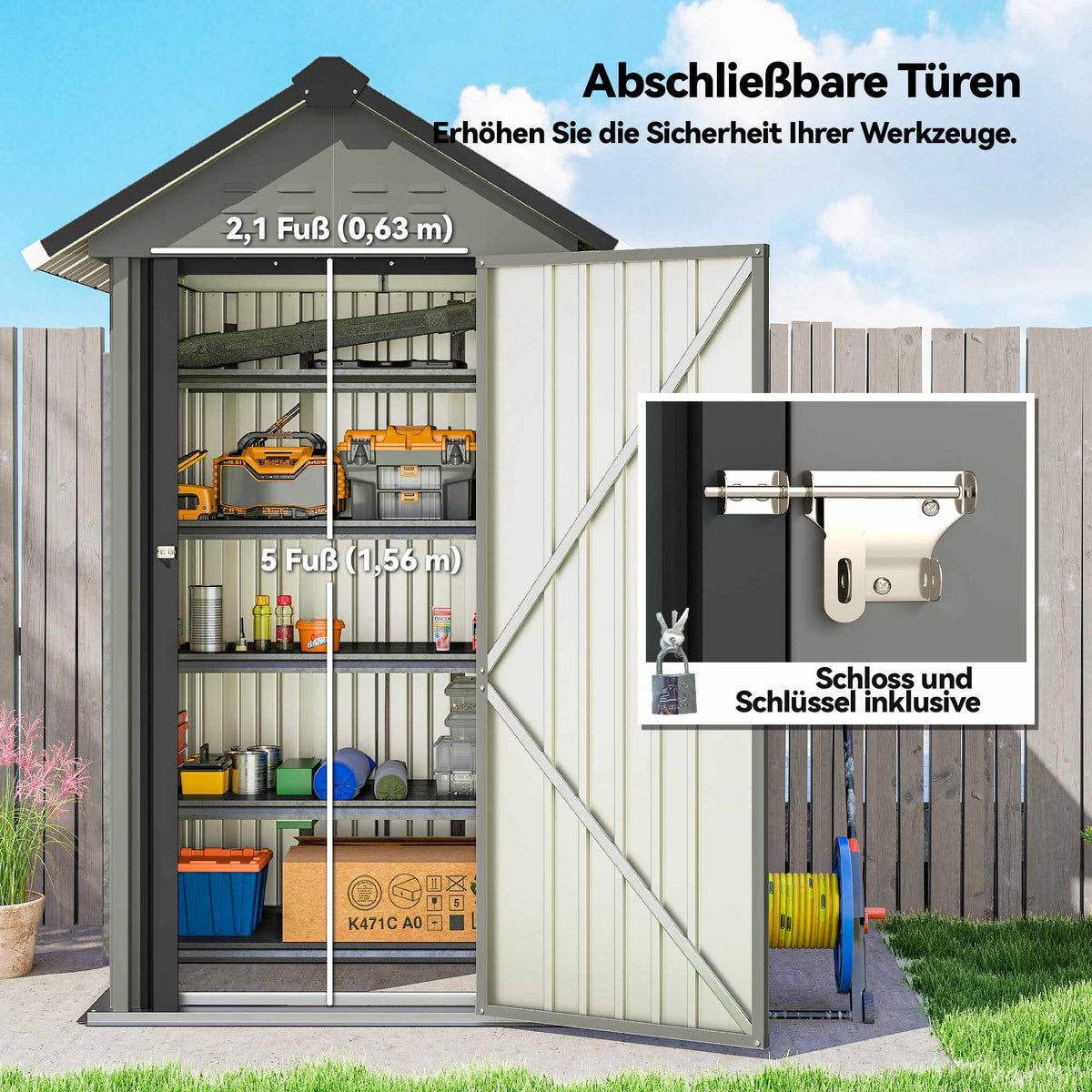 Metal Garden Shed with Ventilation, Lock, Gloves, 1.17 m²