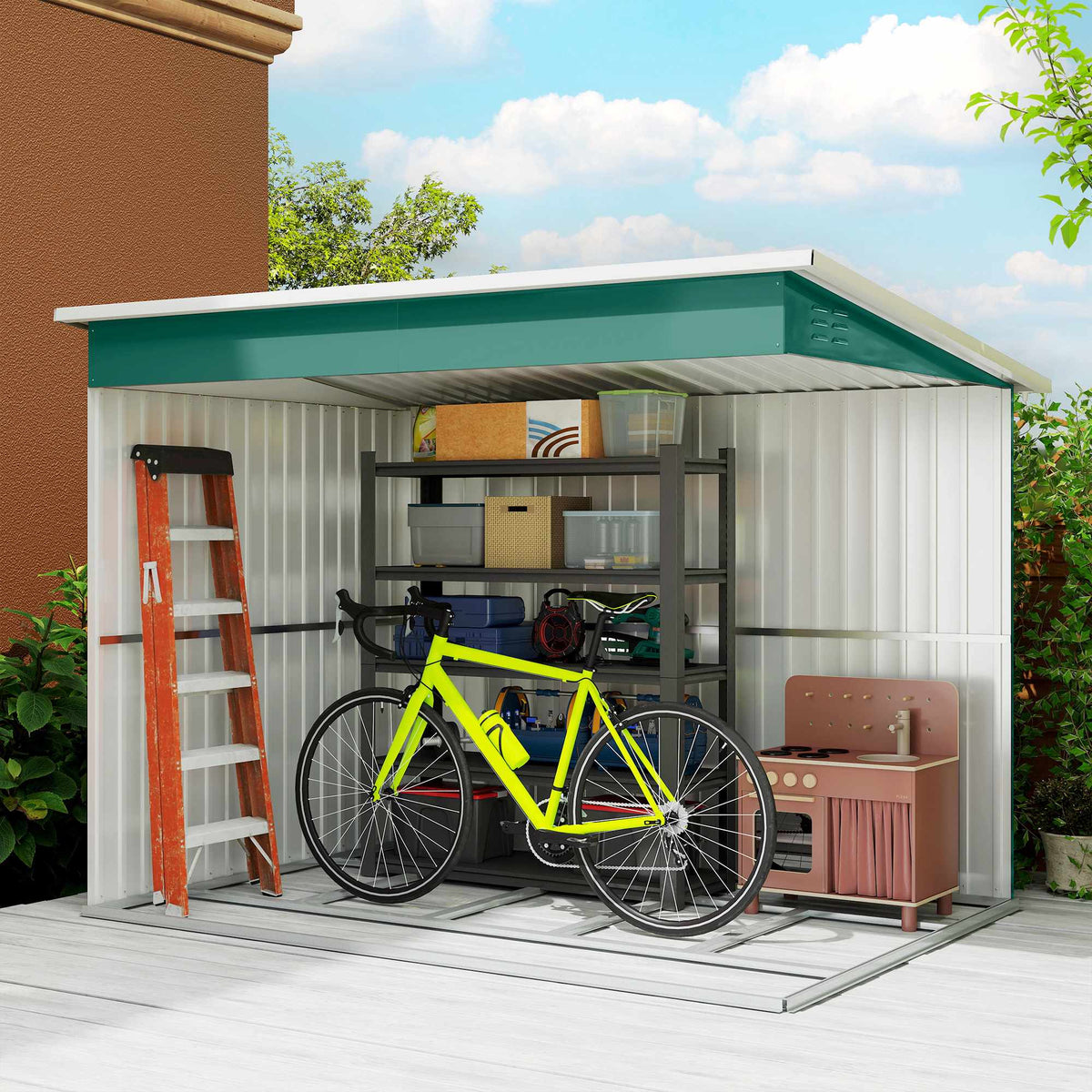 Metal Garden Storage Shed, Window, Wide Door, 260x177x190 cm