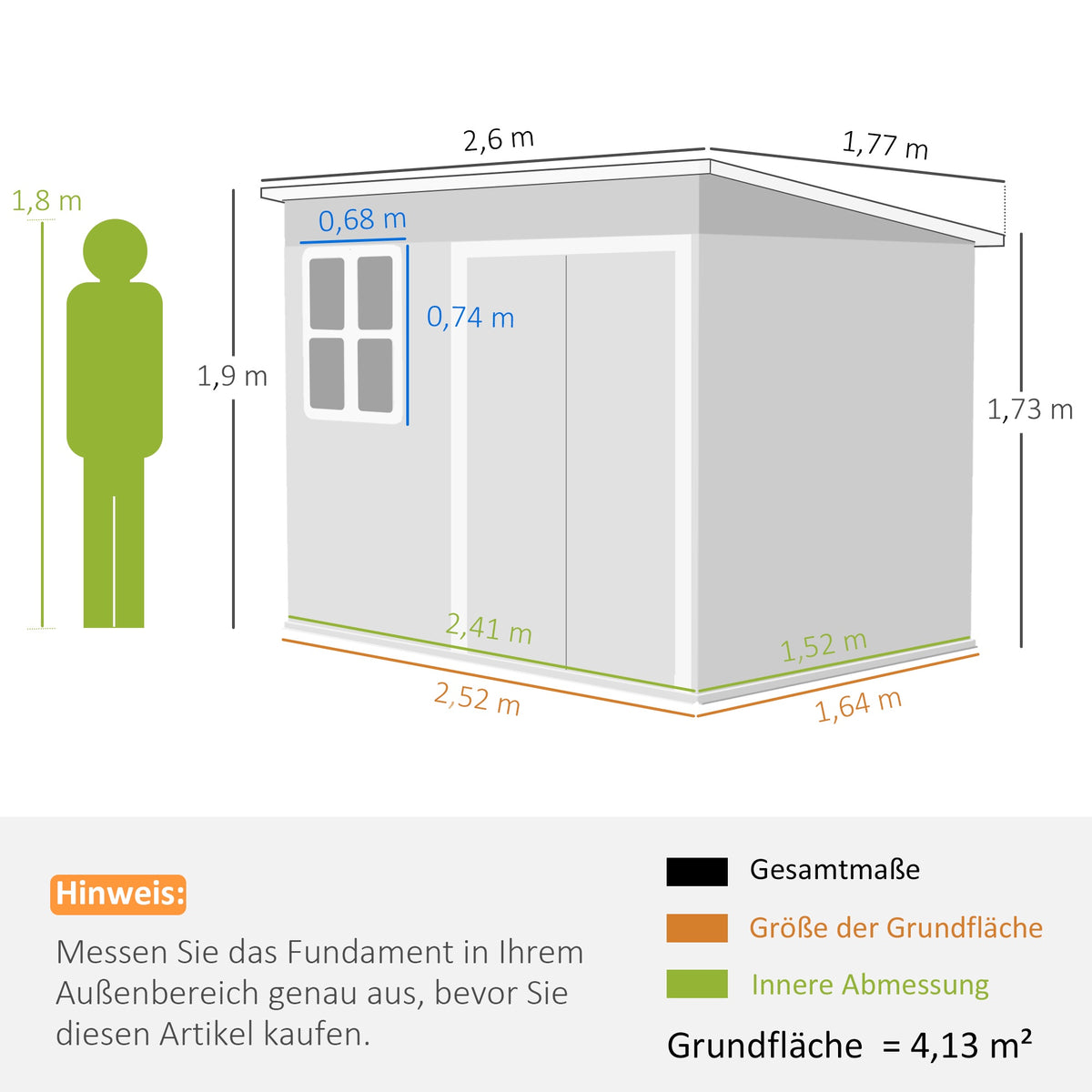 Metal Garden Storage Shed, Window, Wide Door, 260x177x190 cm