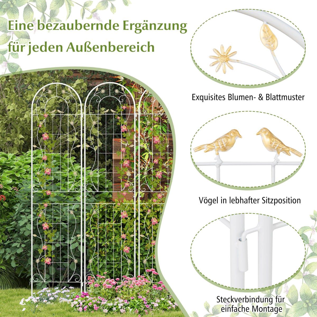Metal Garden Trellis Set, 220x50 cm, White, 2-Pack