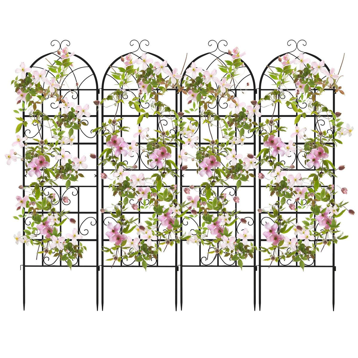 Metal Garden Trellis Set, 4-Pack, 180x50 cm, Black