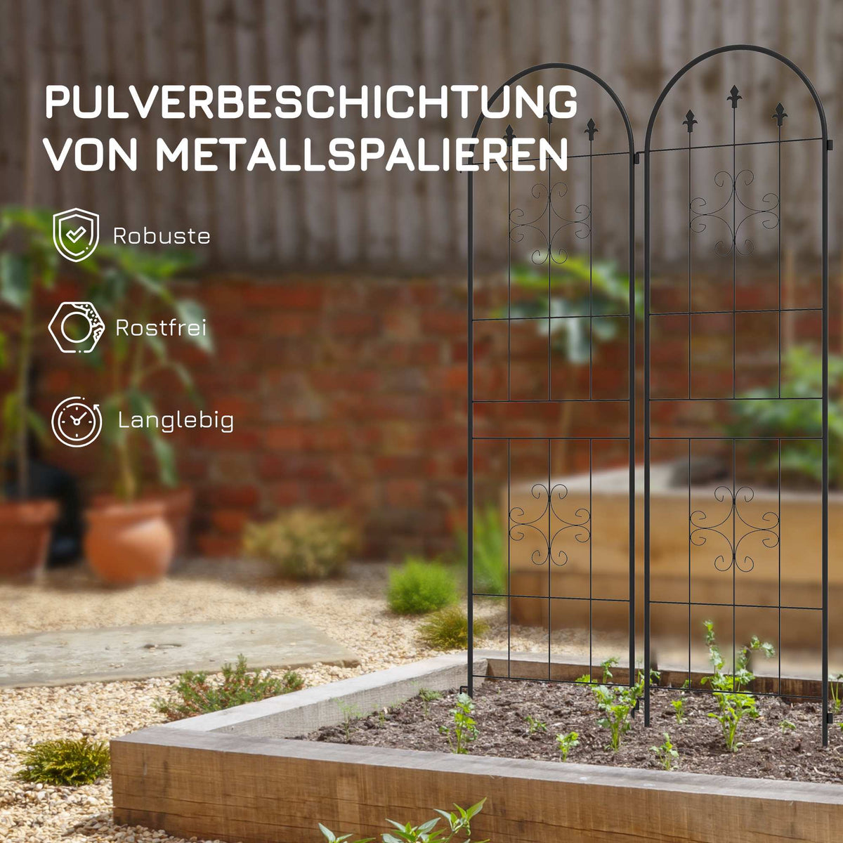 Metal Garden Trellis Set, Black, 50x180 cm, 2-Pack