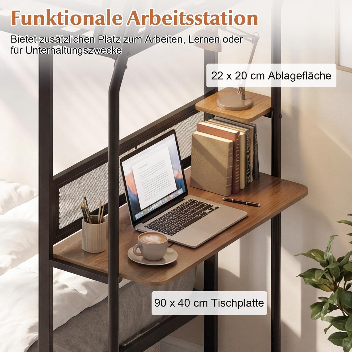 Metal Loft Bunk Bed With Desk, Guardrail and Ladder