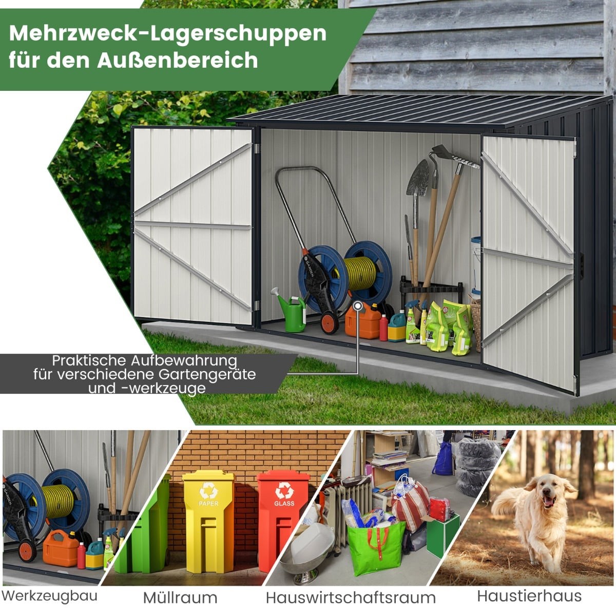 Metal Outdoor Storage Shed, Weatherproof & Lockable, 193x86cm