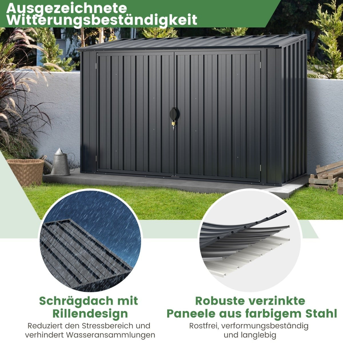 Metal Outdoor Storage Shed, Weatherproof & Lockable, 193x86cm