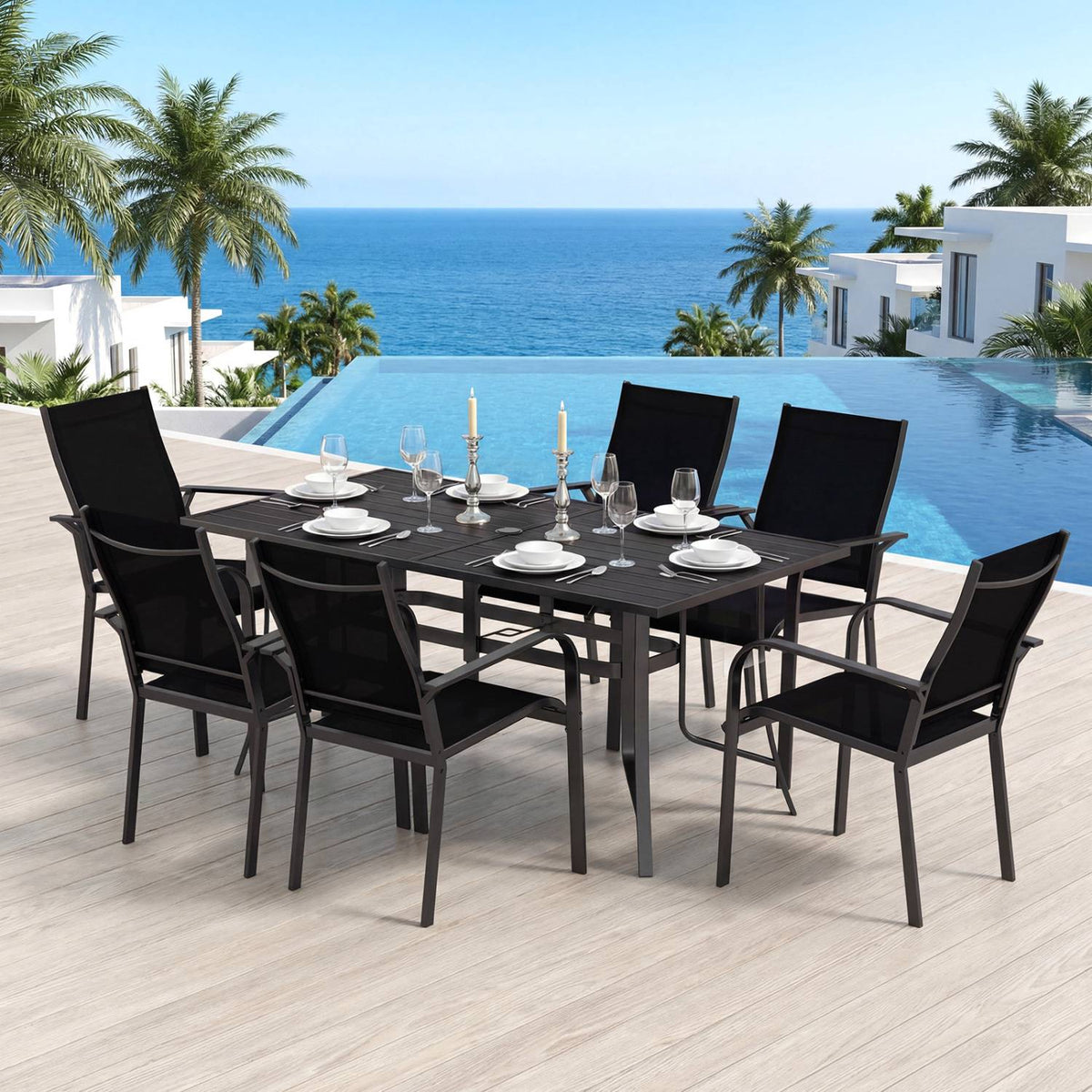 Metal Patio Dining Table 63 x 33, Seats 6, Umbrella Hole