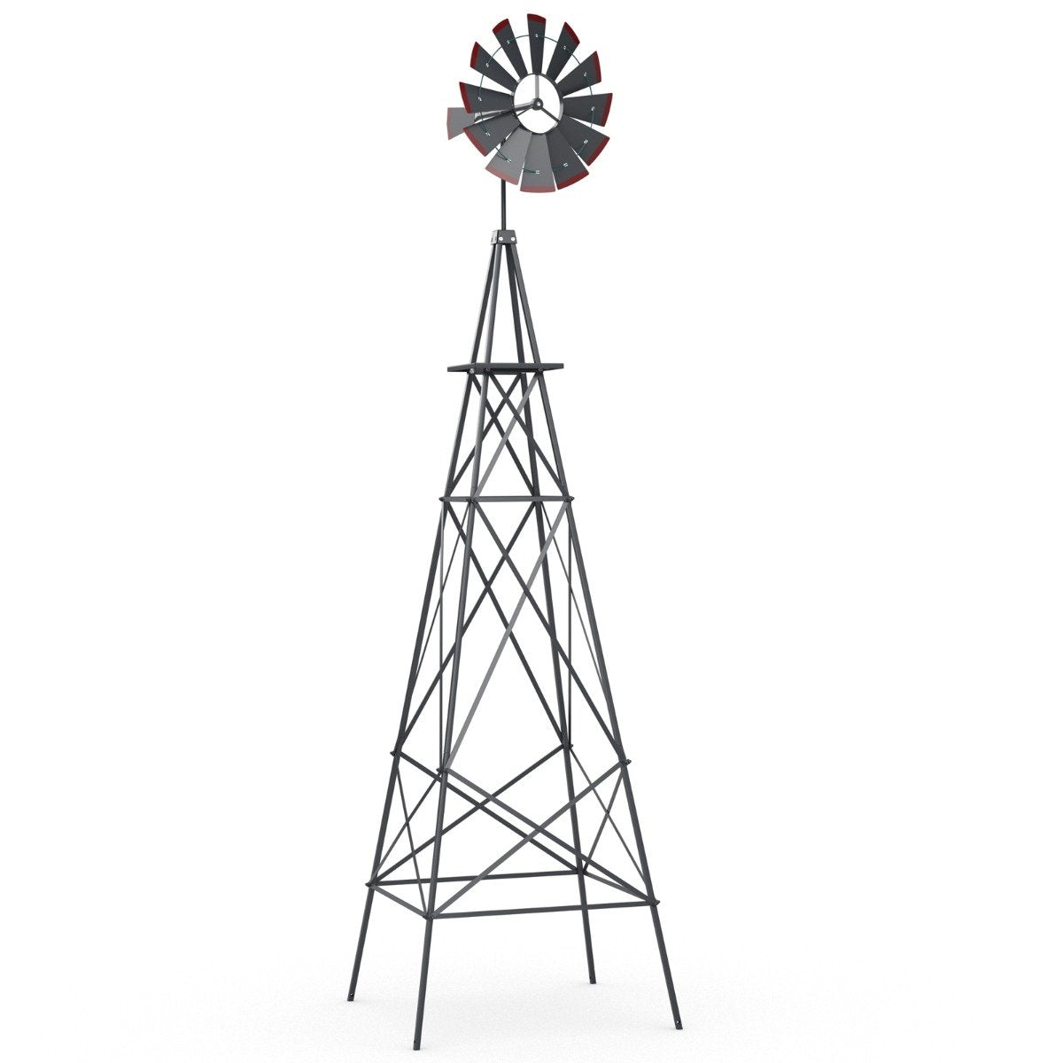 Metal Pinwheel with 4 Support Legs Weatherproof Windmill for Garden Yard 67 x 67 x 253 cm Gray