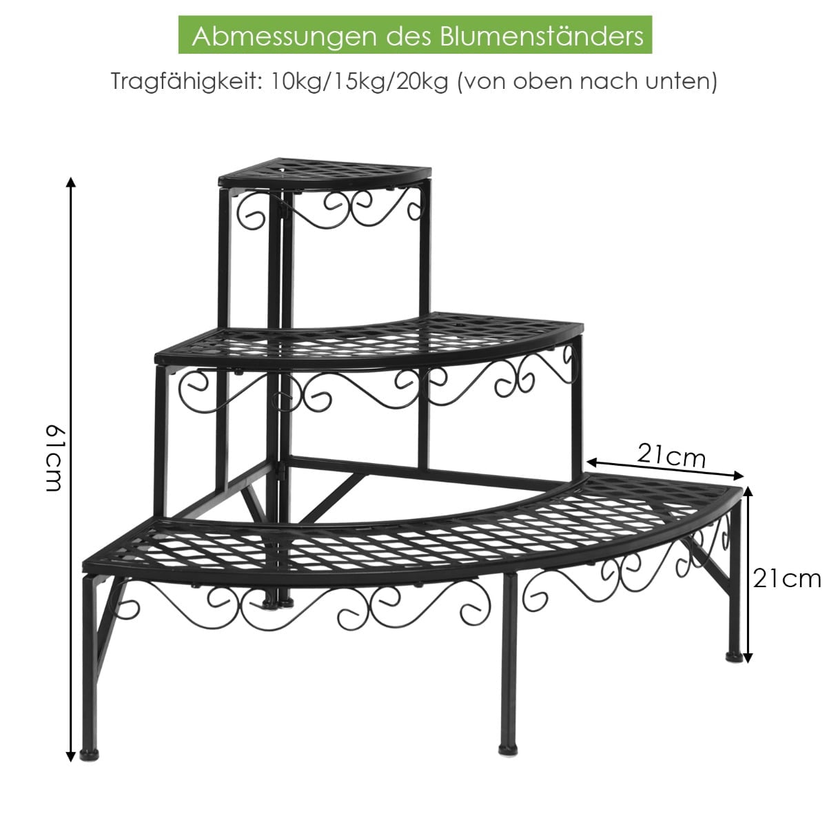 Metal Plant Stand, 3-Tier, 59x59x60 cm, Black