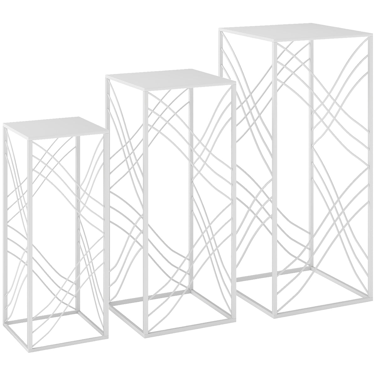 Metal Plant Stands Set, 3 Sizes, White, Rust-Resistant
