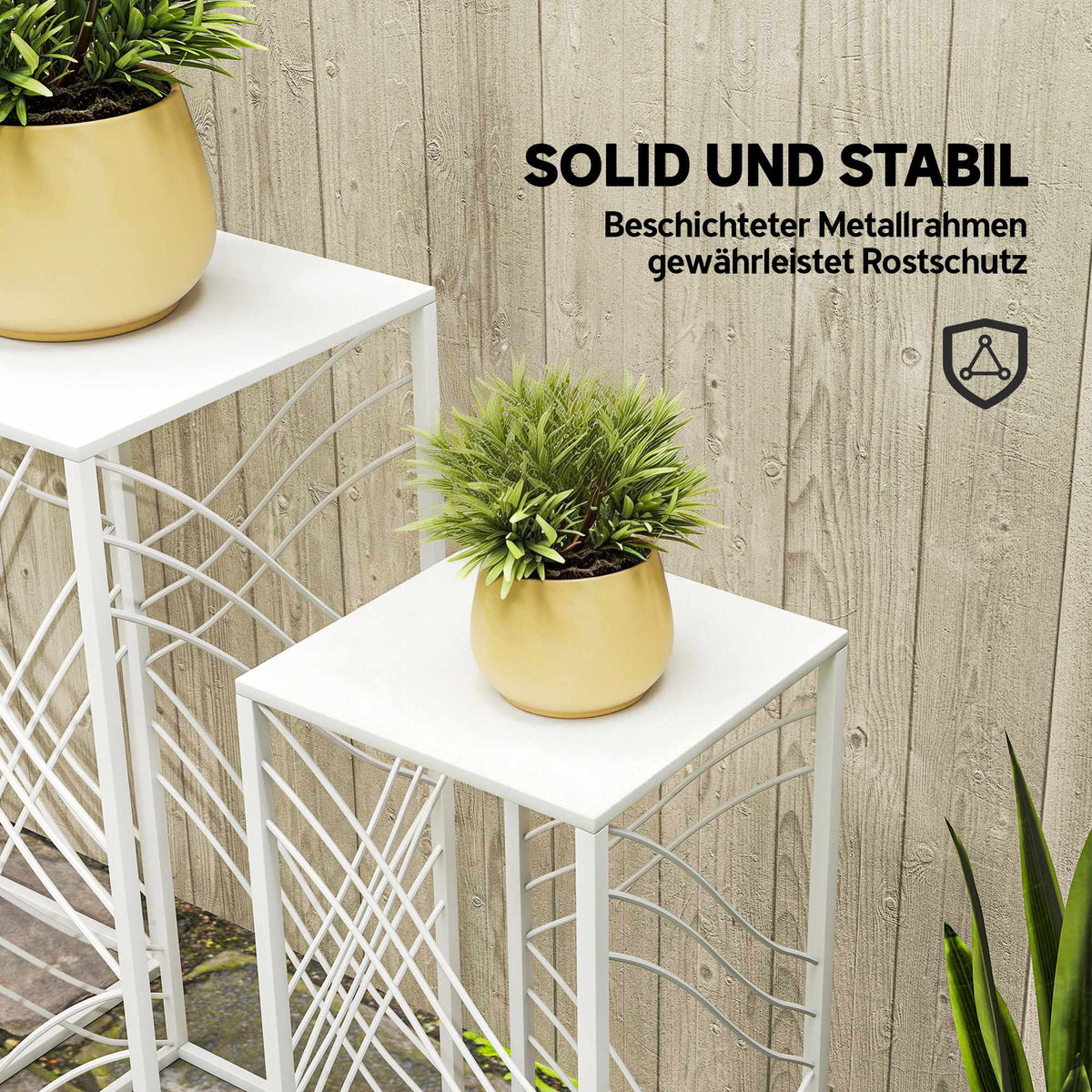 Metal Plant Stands Set, 3 Sizes, White, Rust-Resistant