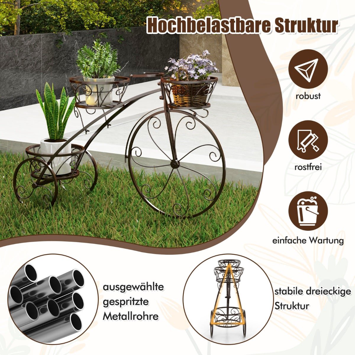 Metal Plant Stand with Bicycle Design, 3-Tier Basket Holder
