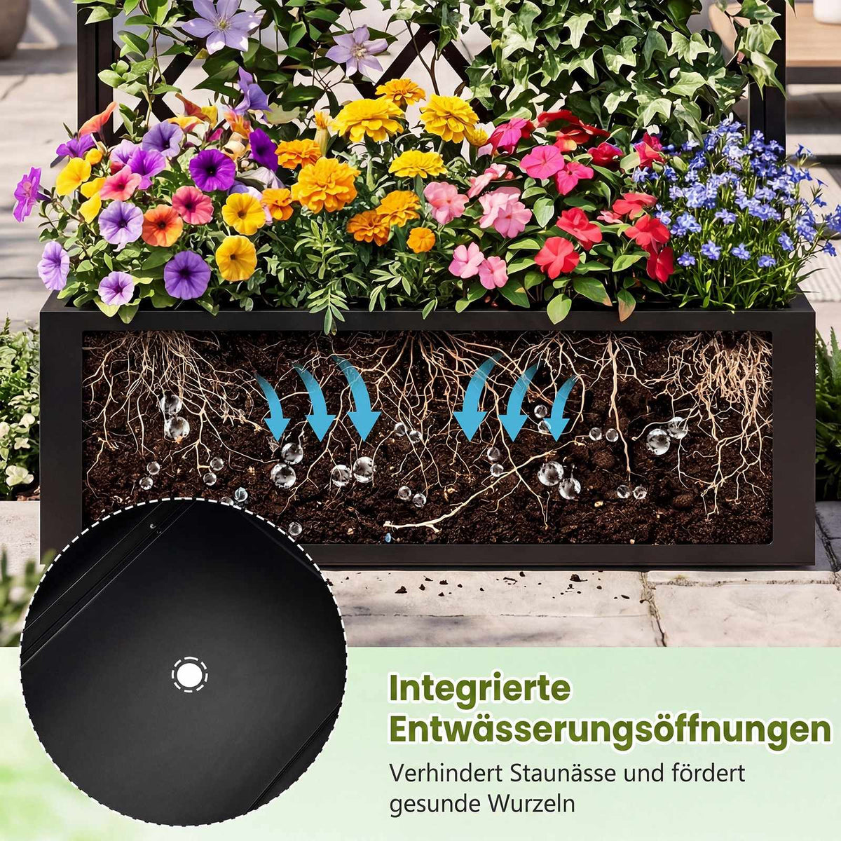 Metal Planter Box with Trellis, Black, 90 x 40 x 180 cm