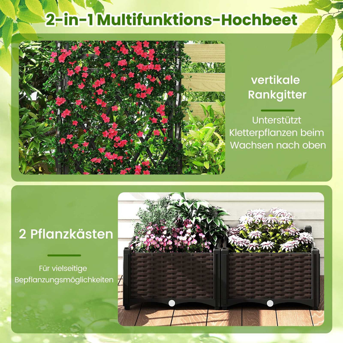 Metal Planter Box with Trellis, Self-Watering, 80x40x126 cm