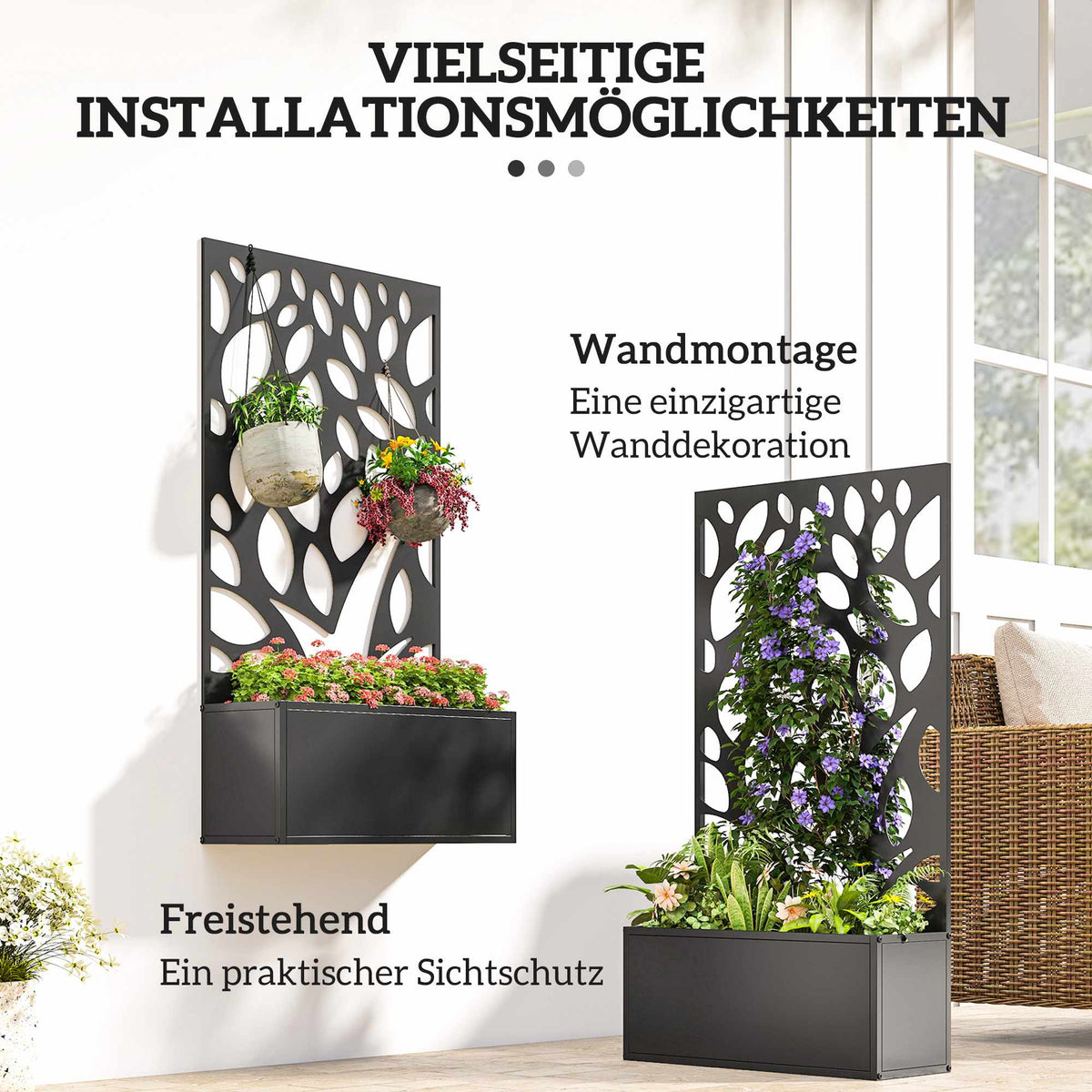 Metal Planter with Trellis, Wall-Mount or Freestanding