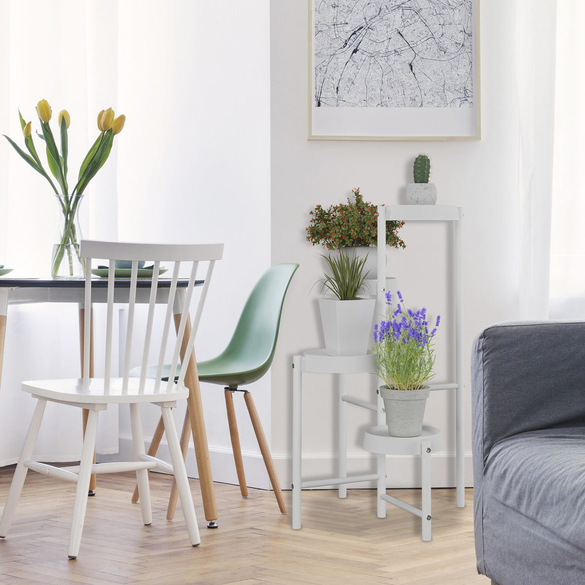 Metal & Plastic Plant Stand with Round Shelves