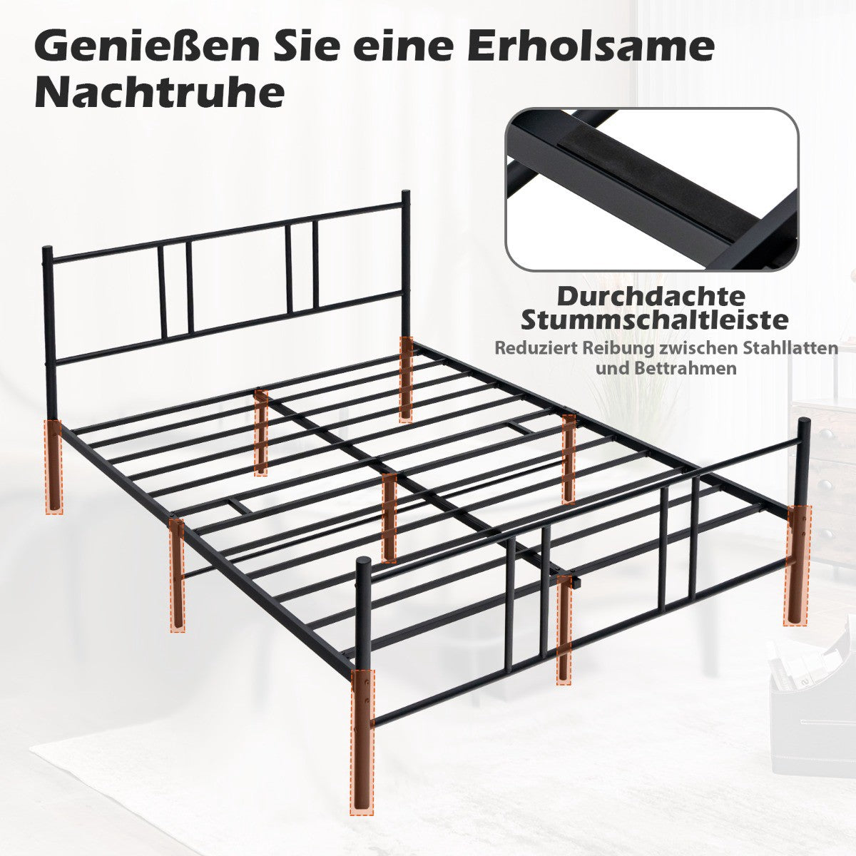 Metal Platform Bed Frame 200 x 160 cm, Headboard, Black