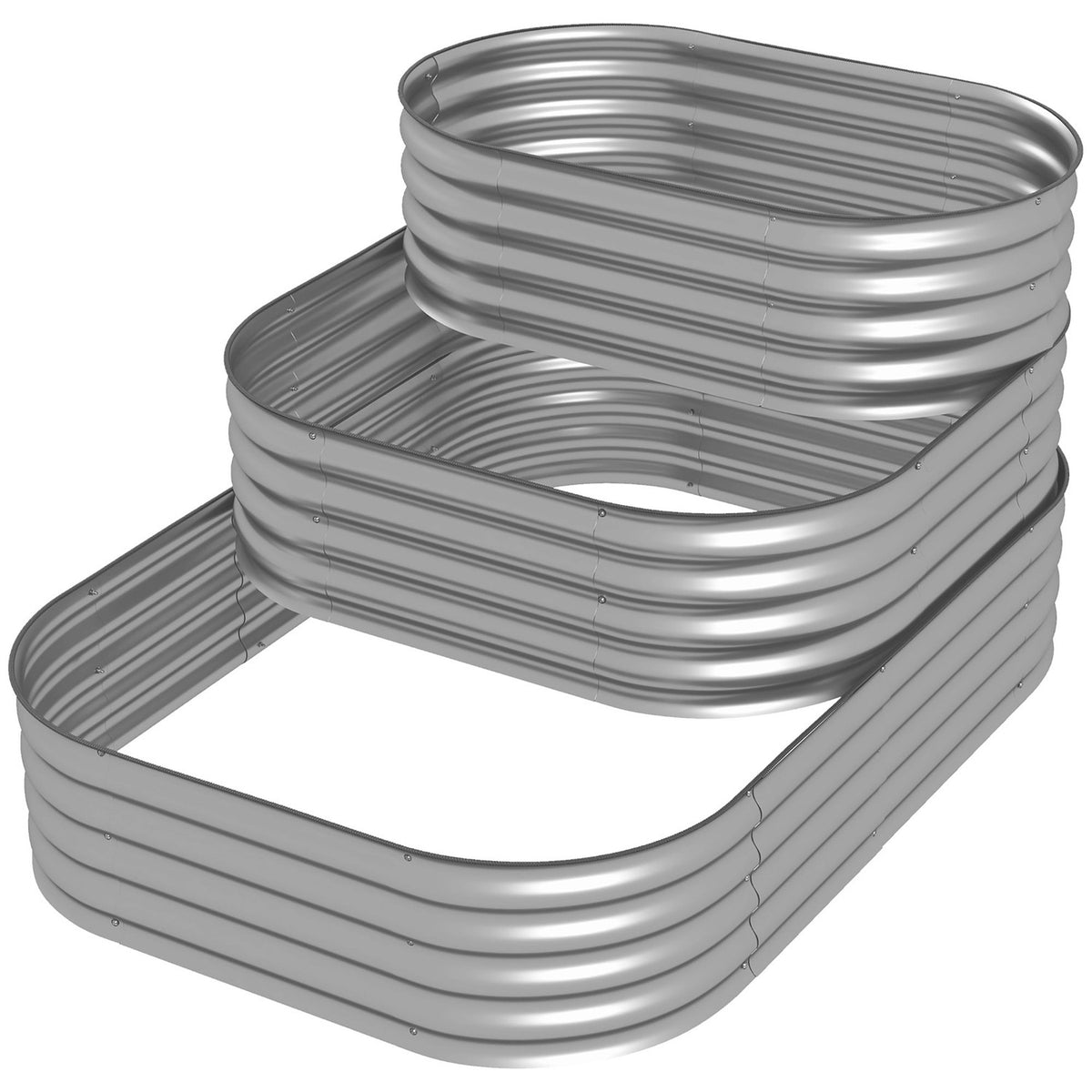 Metal Raised Bed 3 Tier Planter Box Diy Flower Box Herb Bed With Safety Edges Vegetable Bed For Garden Balcony Silver