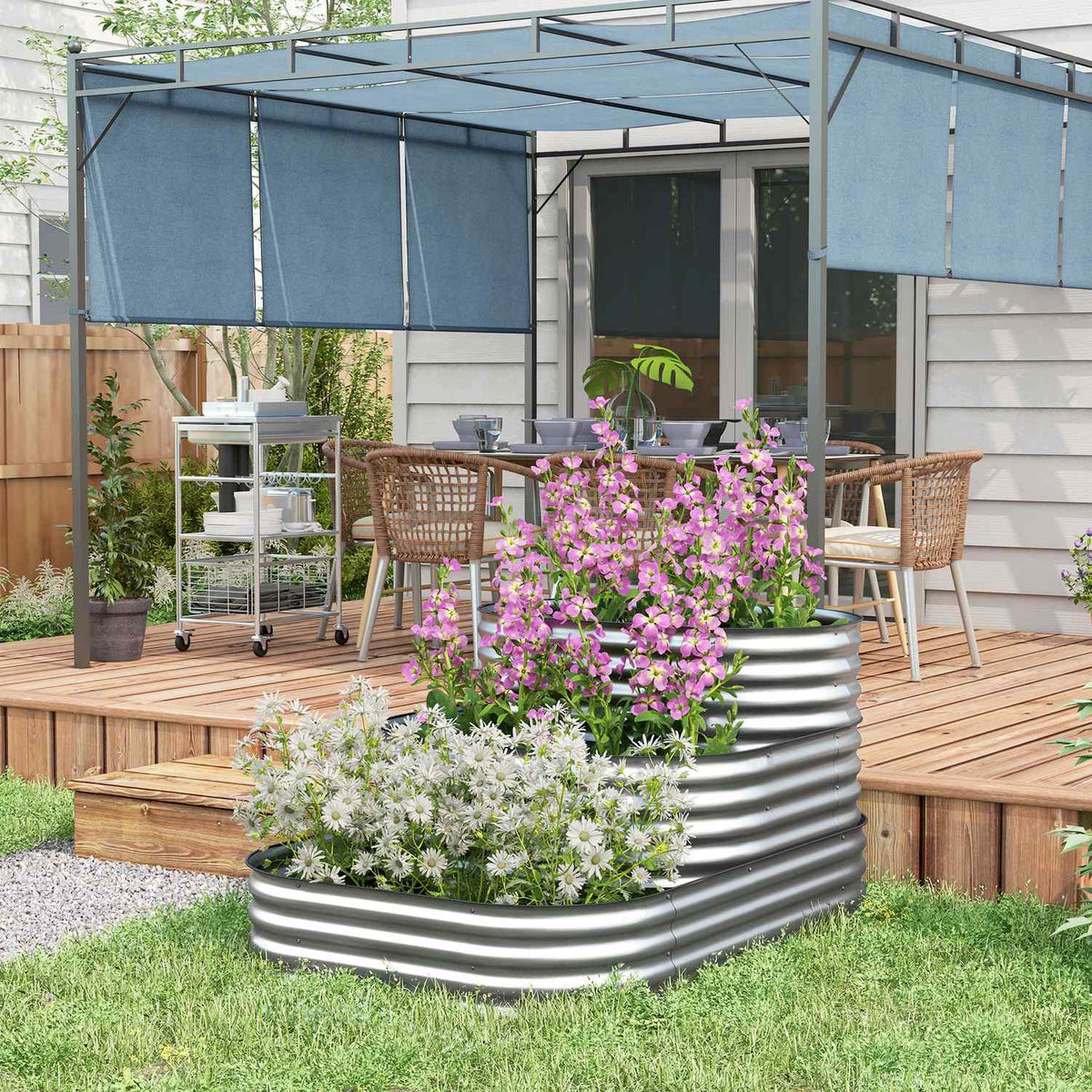 Metal Raised Bed 3 Tier Planter Box Diy Flower Box Herb Bed With Safety Edges Vegetable Bed For Garden Balcony Silver