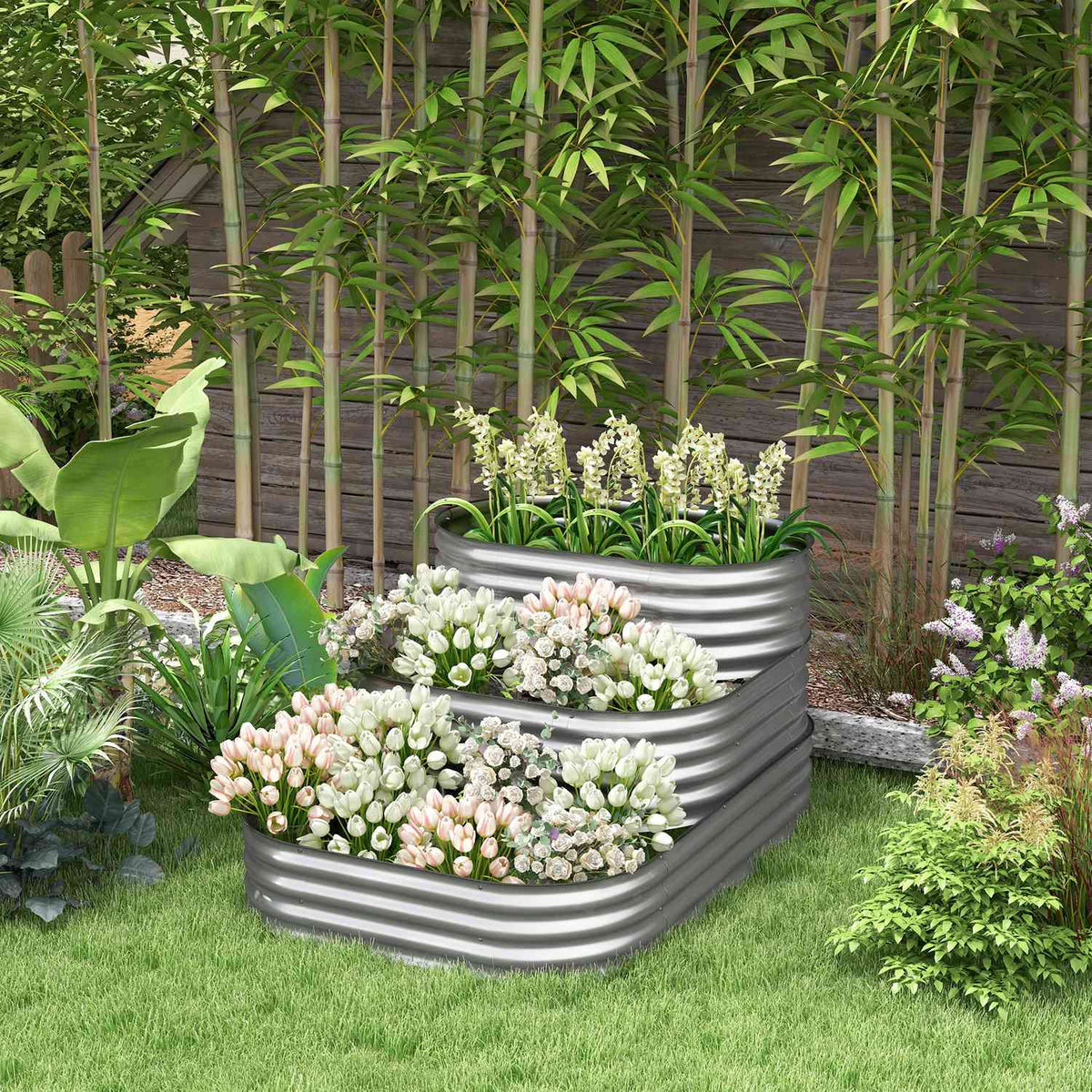 Metal Raised Bed 3 Tier Planter Box Diy Flower Box Herb Bed With Safety Edges Vegetable Bed For Garden Balcony Silver