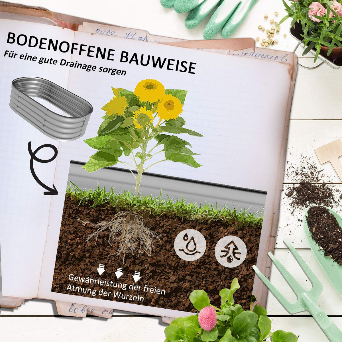 Metal Raised Bed Planter Vegetable Bed Diy Flower Box With Open Bottom Herb Bed For Garden Balcony Silver 105 X 62 X 30 Cm
