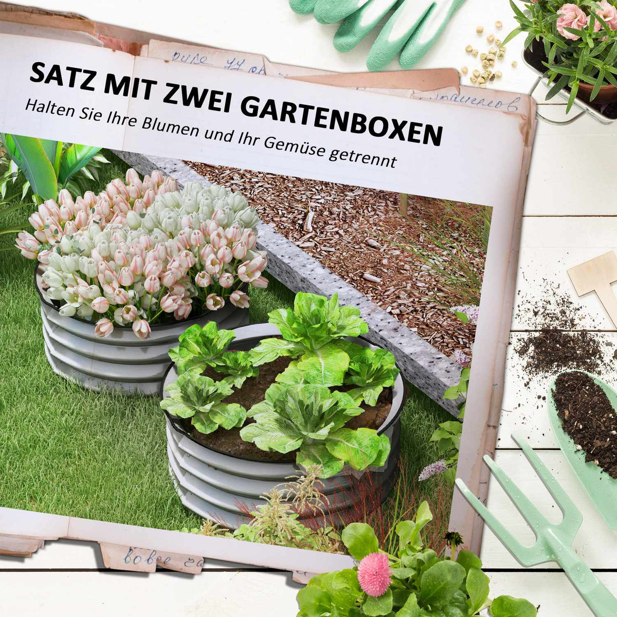 Metal Raised Bed Set of 2 Flower Box Herb Bed Plant Box with Open Base Vegetable Bed for Garden Silver 60 x 60 x 30 cm