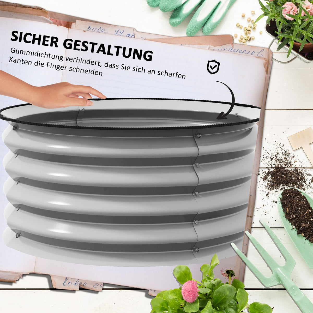 Metal Raised Bed Set of 2 Flower Box Herb Bed Plant Box with Open Base Vegetable Bed for Garden Silver 60 x 60 x 30 cm