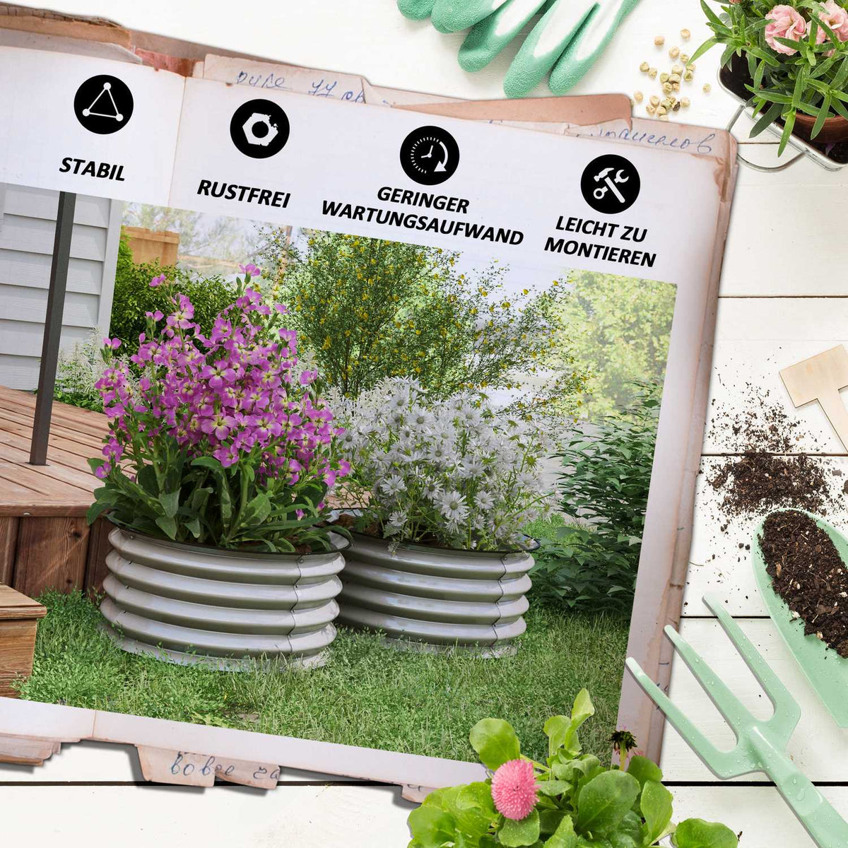 Metal Raised Bed Set of 2 Flower Box Herb Bed Plant Box with Open Base Vegetable Bed for Garden Silver 60 x 60 x 30 cm
