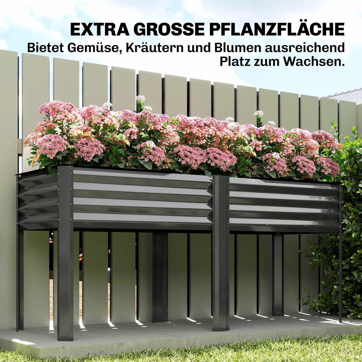 Metal Raised Garden Bed, Large Planter Box, 180x55x80 cm
