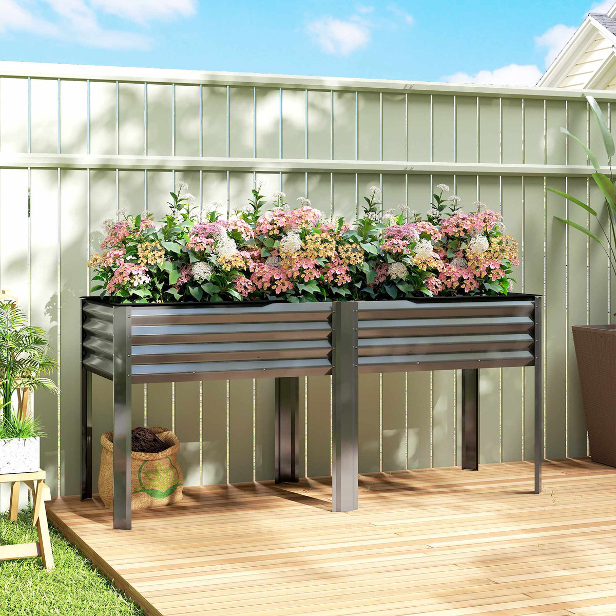 Metal Raised Garden Bed, Large Planter Box, 180x55x80 cm