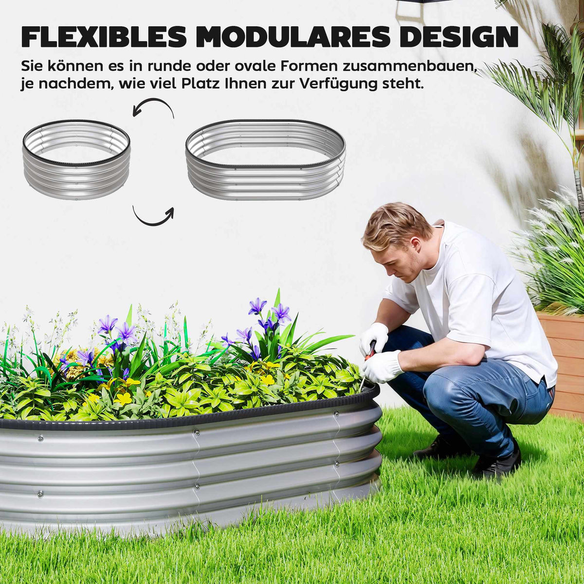 Metal Raised Garden Bed Set, 135x90x30 cm, Oval, 2-Pack