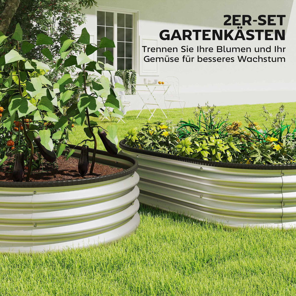 Metal Raised Garden Bed Set, 135x90x30 cm, Oval, 2-Pack