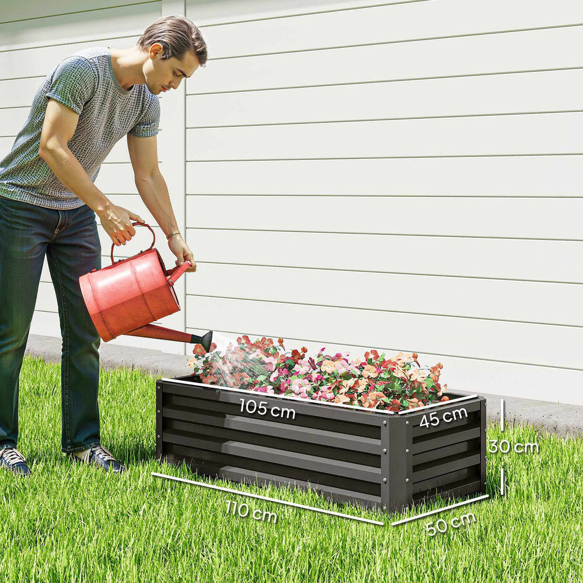 Metal Raised Garden Bed Set of 2, Open Base, 110x50x30cm