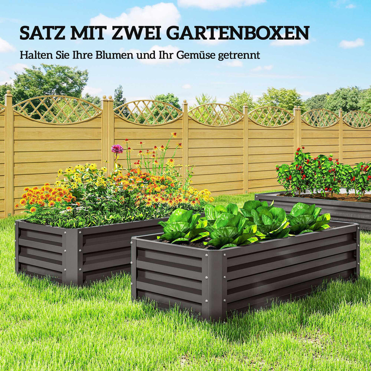 Metal Raised Garden Bed Set of 2, Open Base, 110x50x30cm