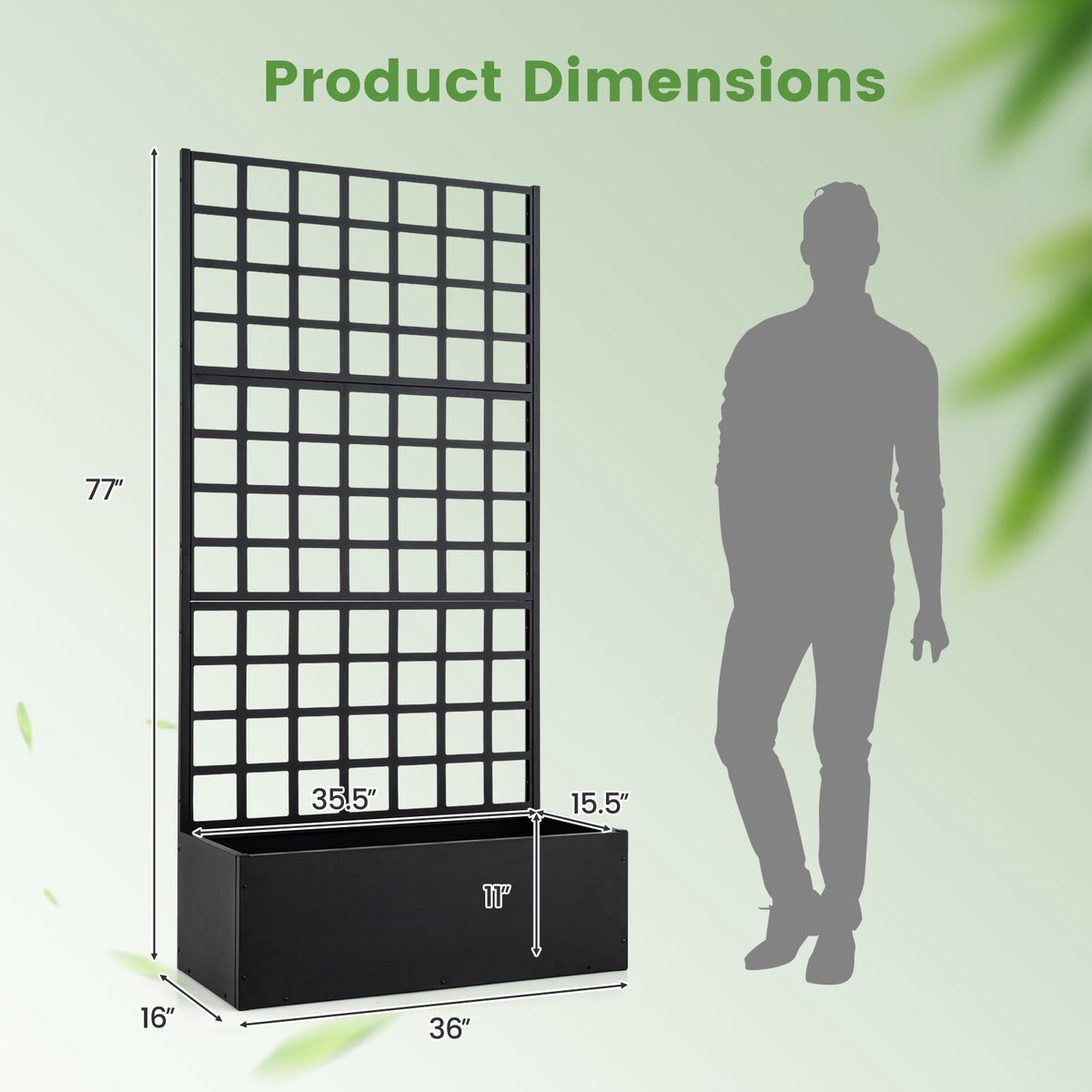 Metal Raised Garden Bed With Trellis, Drainage Holes, Black