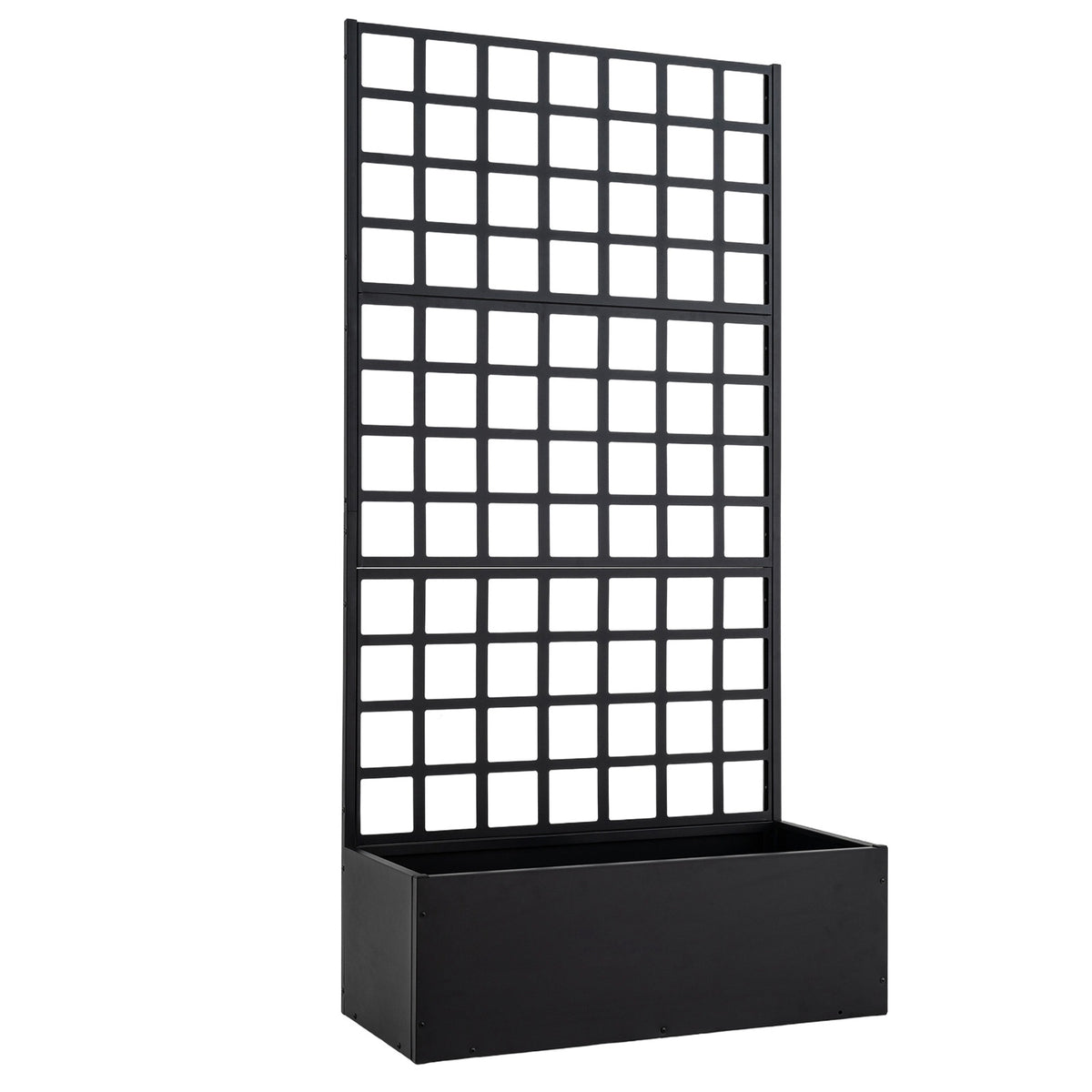 Metal Raised Garden Bed With Trellis, Drainage Holes, Black