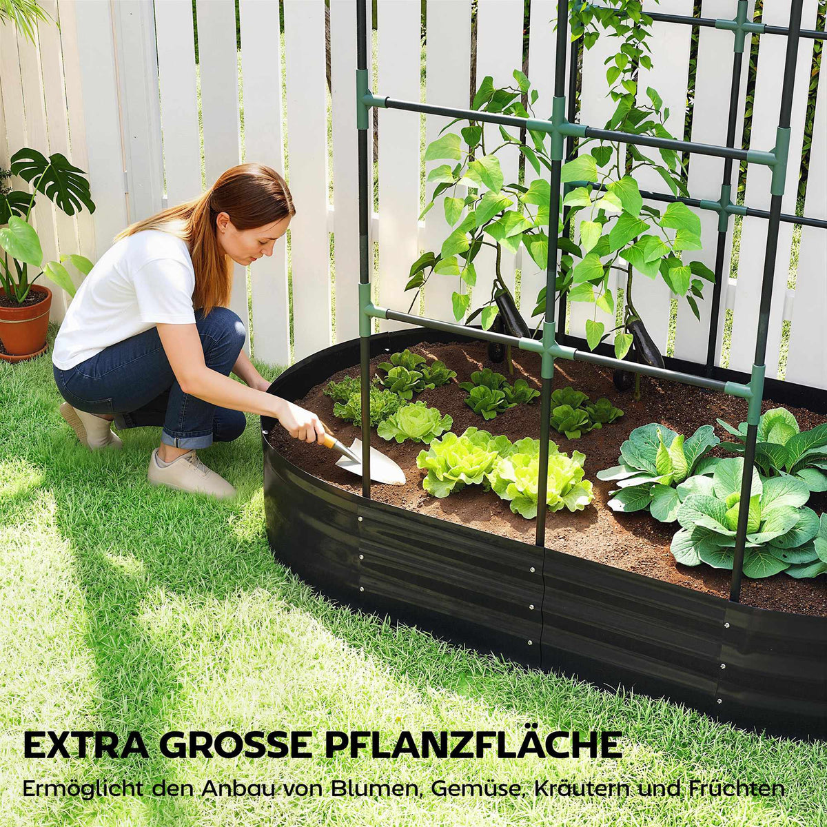 Metal Raised Garden Bed with Trellis, 160x90x180 cm, Dark Grey