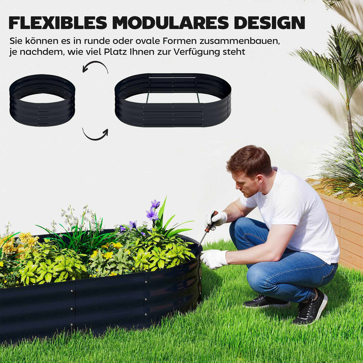Metal Raised Garden Bed with Trellis, 160x90x180 cm, Dark Grey