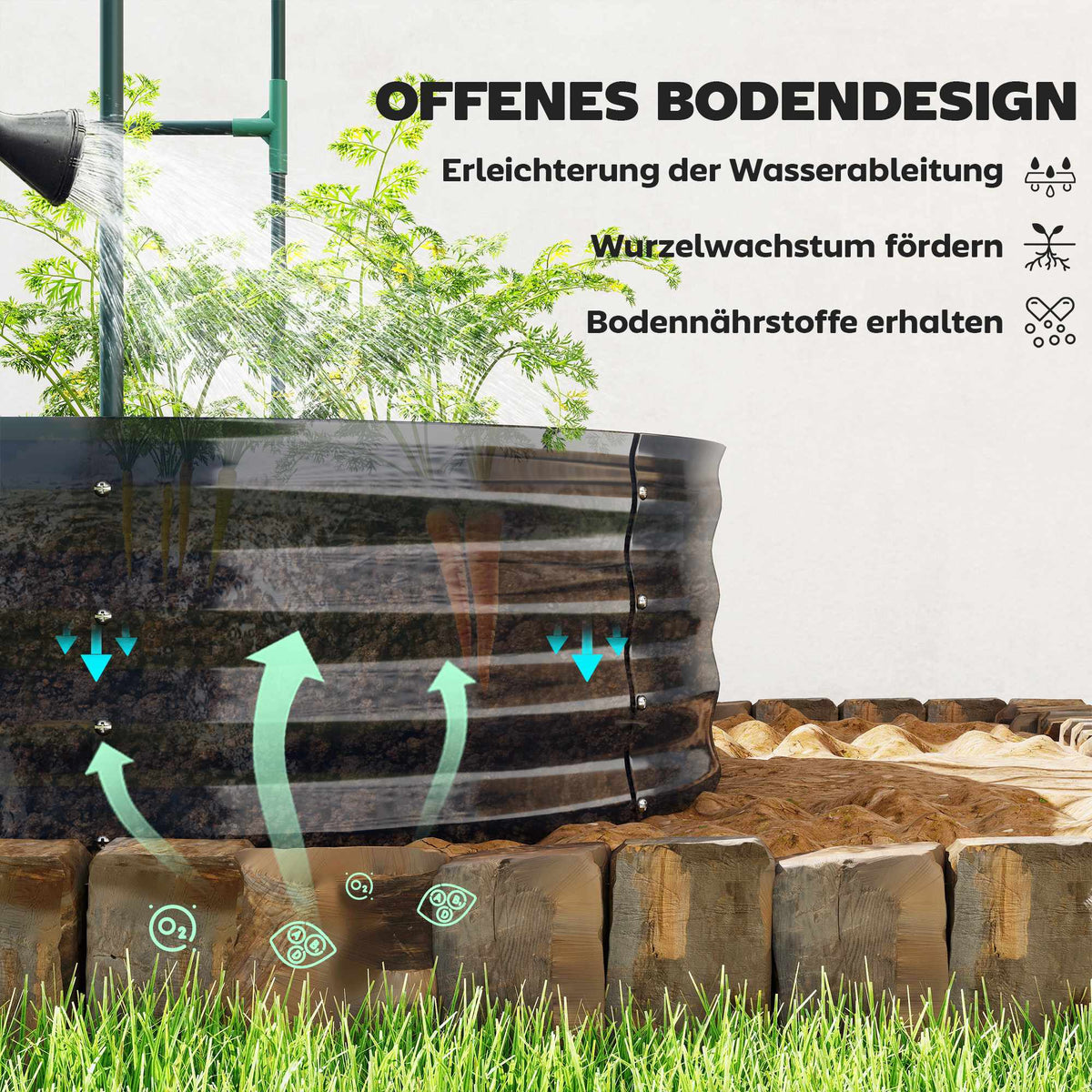 Metal Raised Garden Bed with Trellis, 160x90x180 cm, Dark Grey