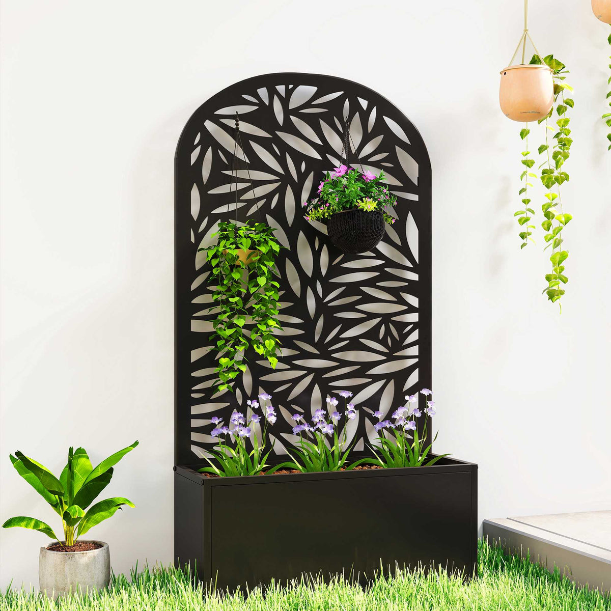 Metal Raised Planter with Trellis, Wall-Mount or Free-Standing