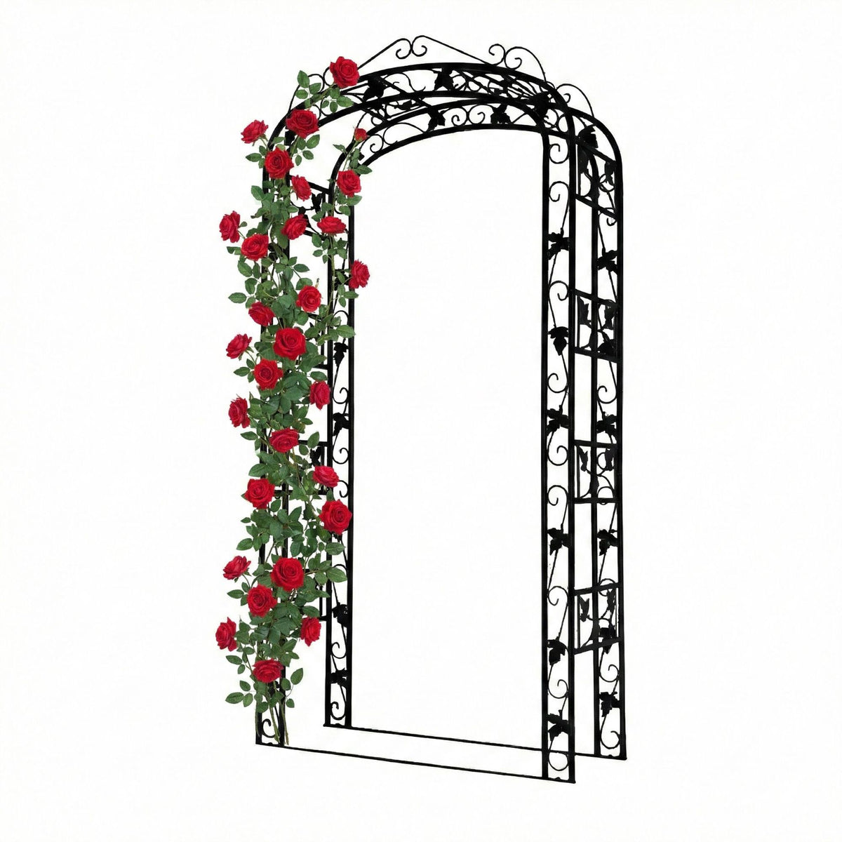Metal Rose Arch, Black Garden Trellis For Climbing Vines