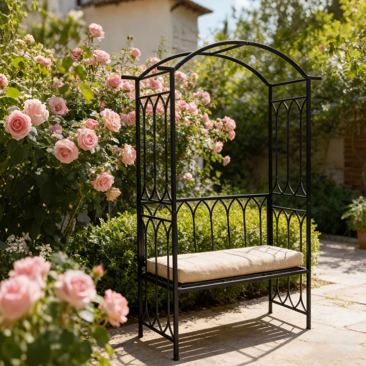 Metal Rose Arch with Bench – Sturdy, Weatherproof Frame