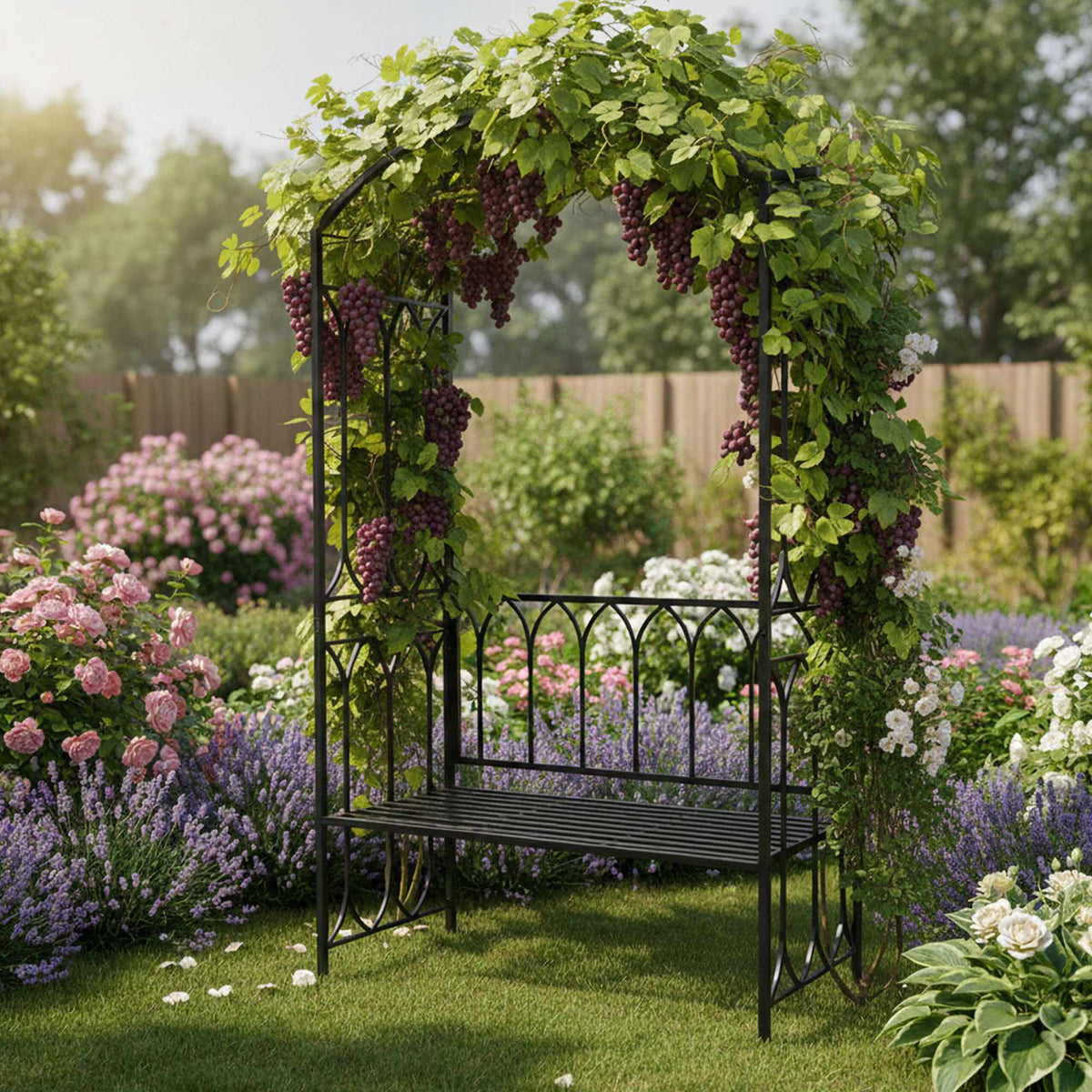 Metal Rose Arch with Bench – Sturdy, Weatherproof Frame