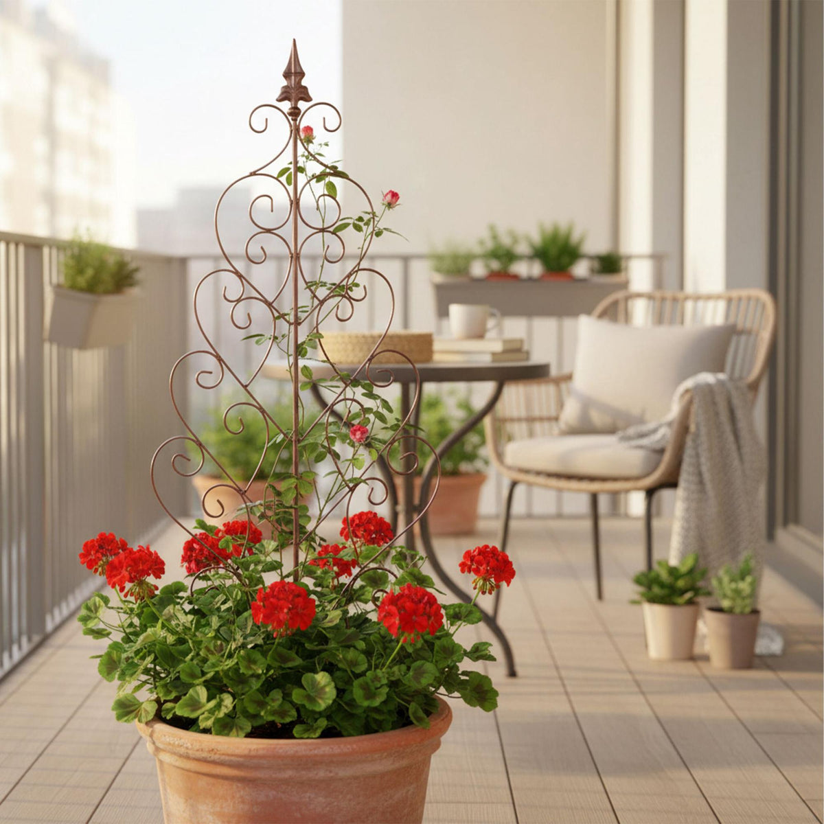 Metal Rose Trellis with Heart and Fleur-de-Lis Ornaments
