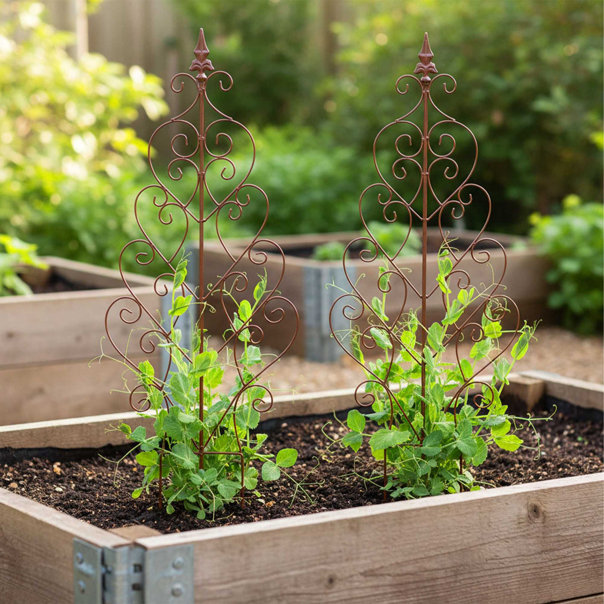 Metal Rose Trellis with Heart and Fleur-de-Lis Ornaments