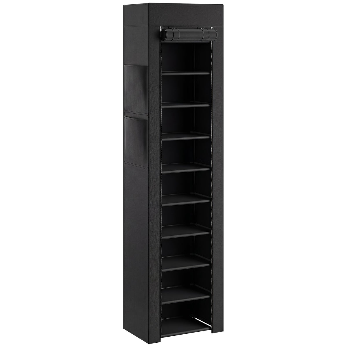 Metal Shoe Rack with Dustproof Cover, Holds 20 Pairs, Black