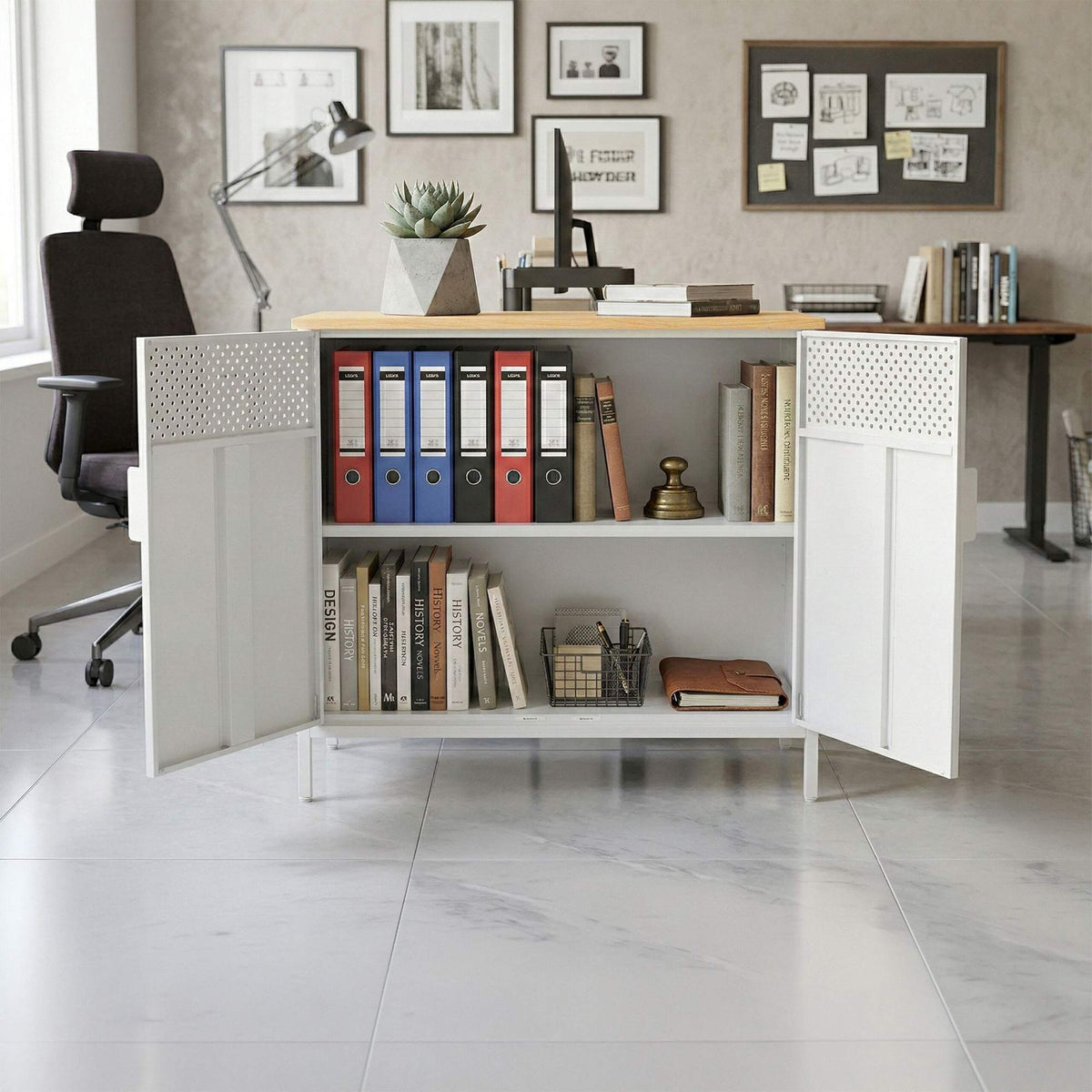 Metal Storage Cabinet, 2-Door, Adjustable Shelves