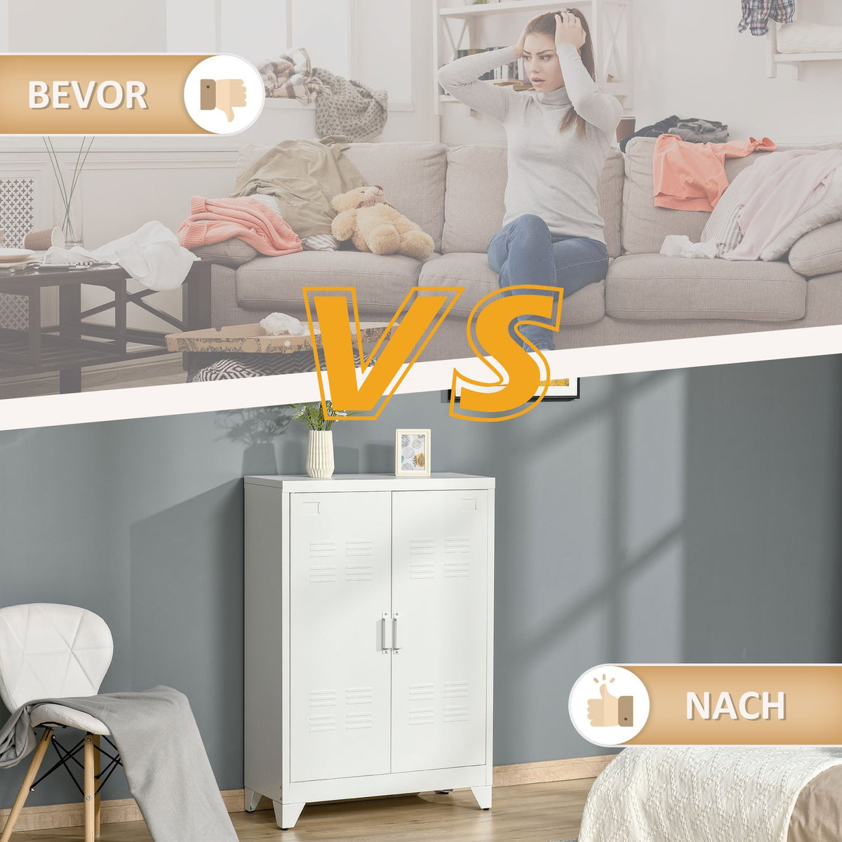 Metal Storage Cabinet, Ventilated Doors, 75x33x110 cm, White