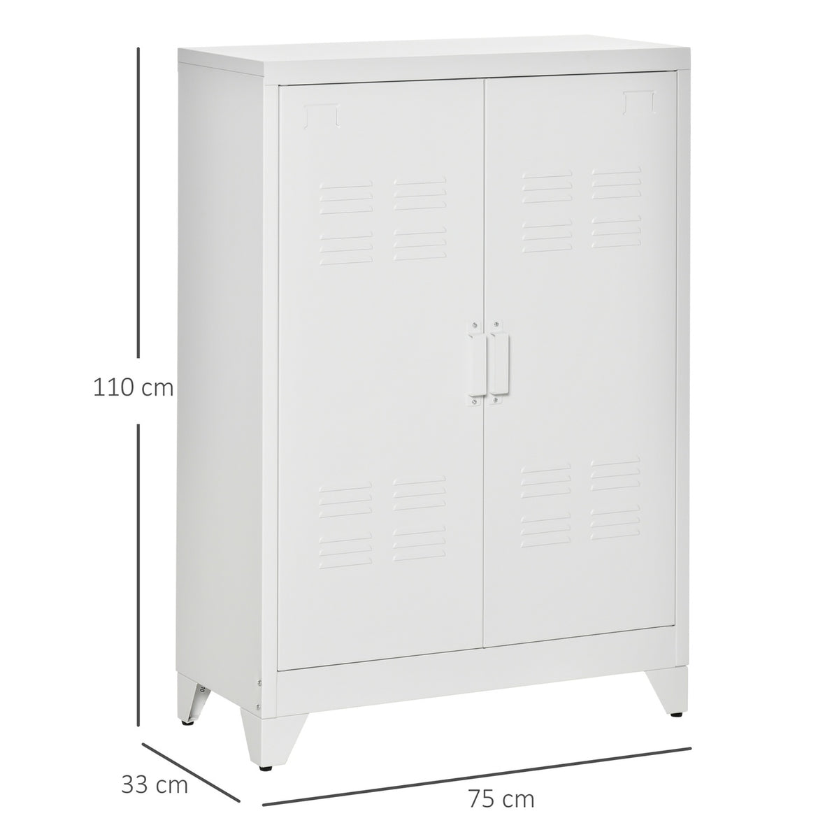Metal Storage Cabinet, Ventilated Doors, 75x33x110 cm, White