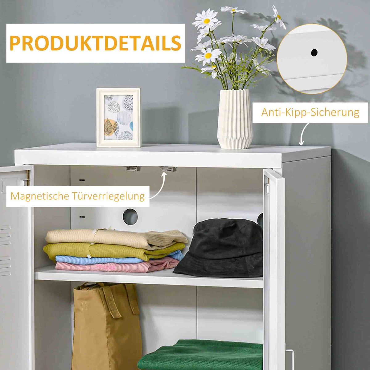 Metal Storage Cabinet, Ventilated Doors, 75x33x110 cm, White