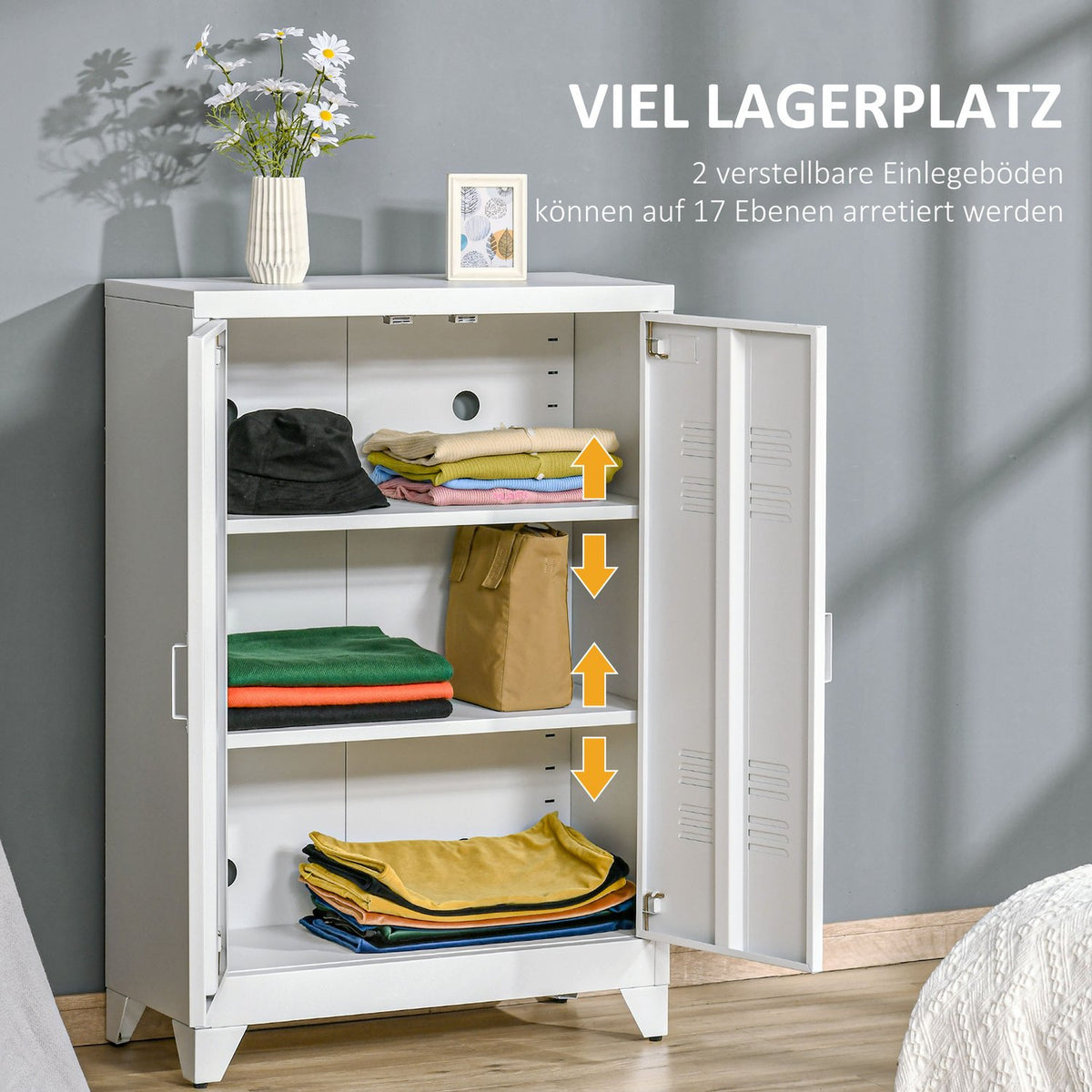 Metal Storage Cabinet, Ventilated Doors, 75x33x110 cm, White